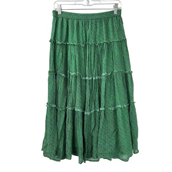 Anthropologie Maeve Tiered Midi Maxi Skirt Women’s Small  Green Elastic Waist - Picture 2 of 13
